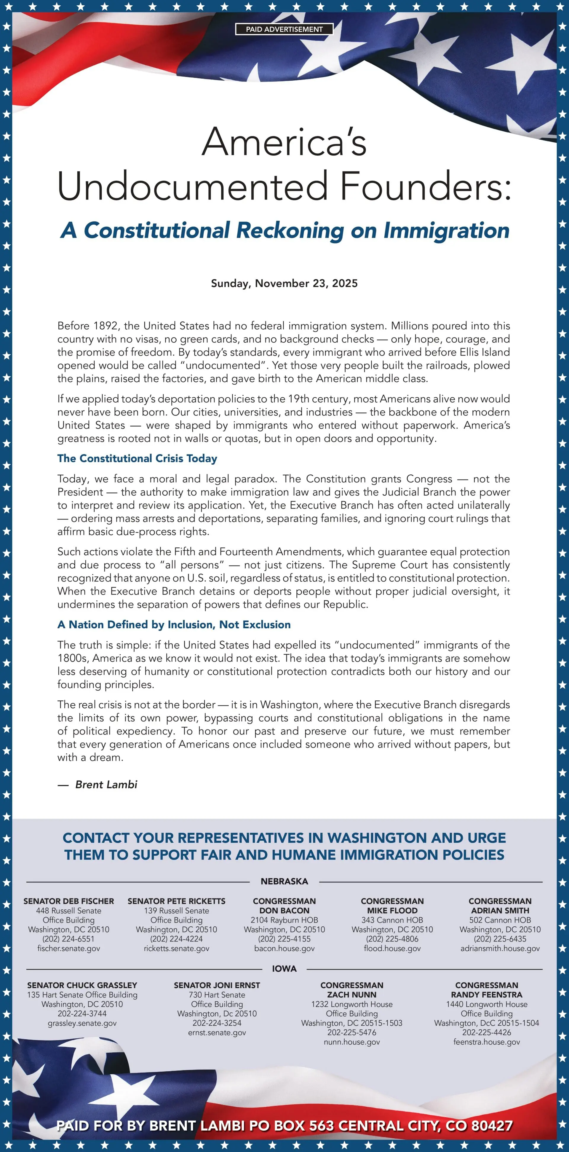 America’s Undocumented Founders: A Constitutional Reckoning on Immigration 11/23/25