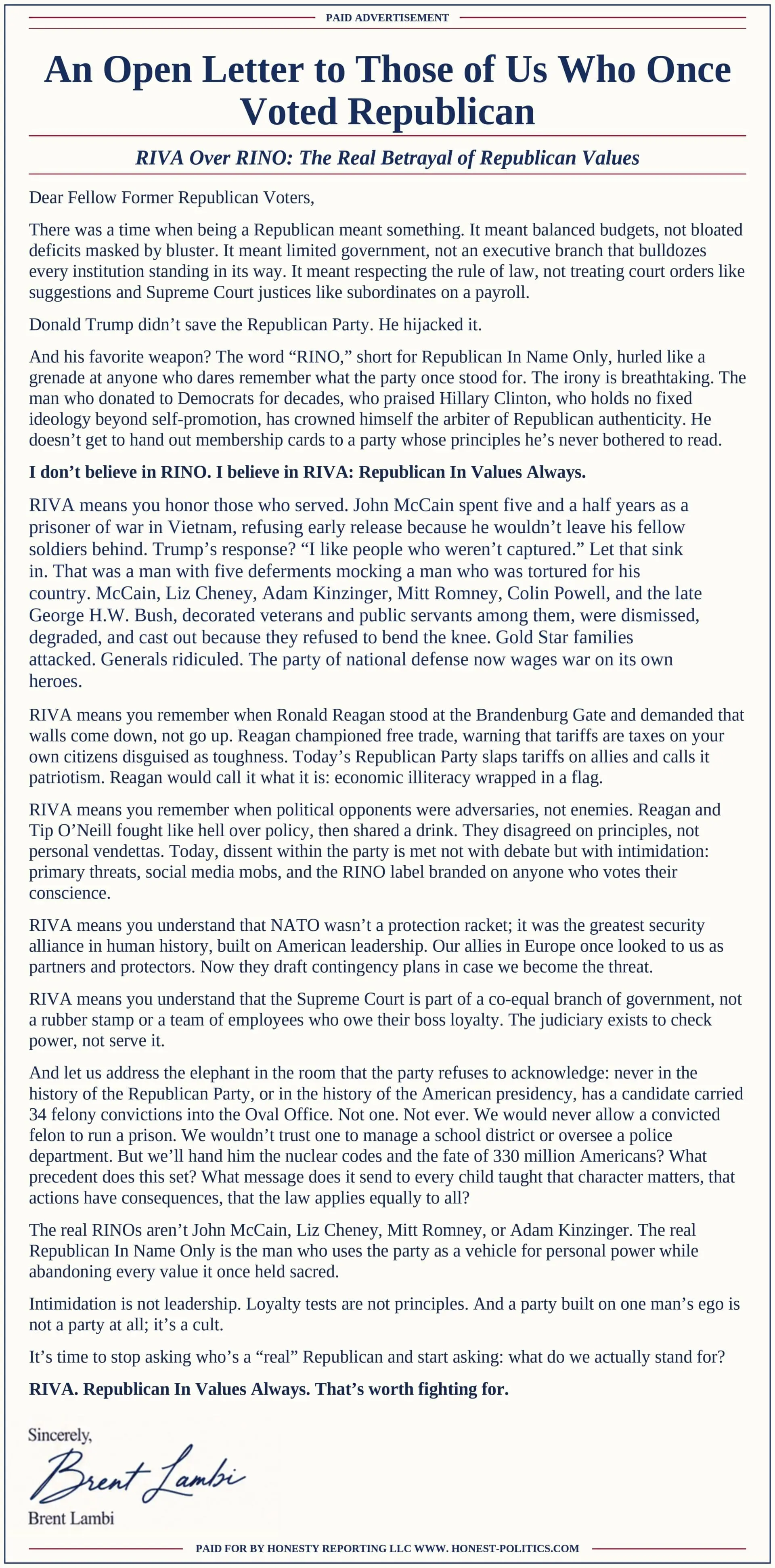 As Seen in the Omaha World-Herald: An Open Letter to Those of Us Who Once Voted Republican