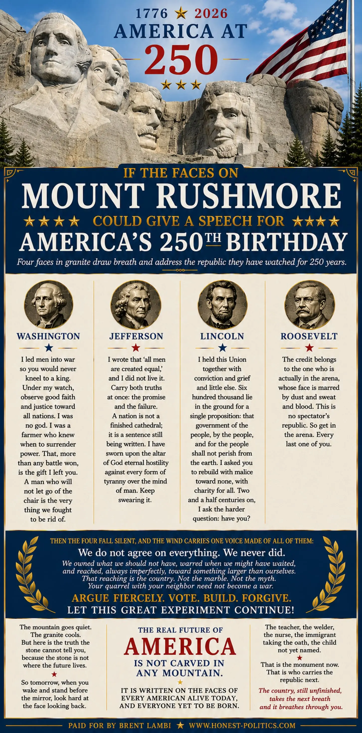 If the faces on Mount Rushmore could give a speech for America’s 250th birthday.