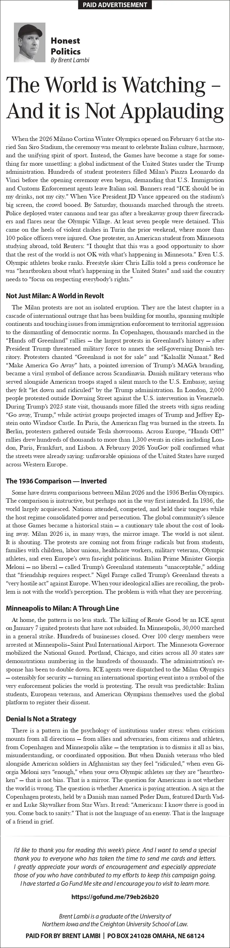 The World is Watching – And it is Not Applauding 02/15/26