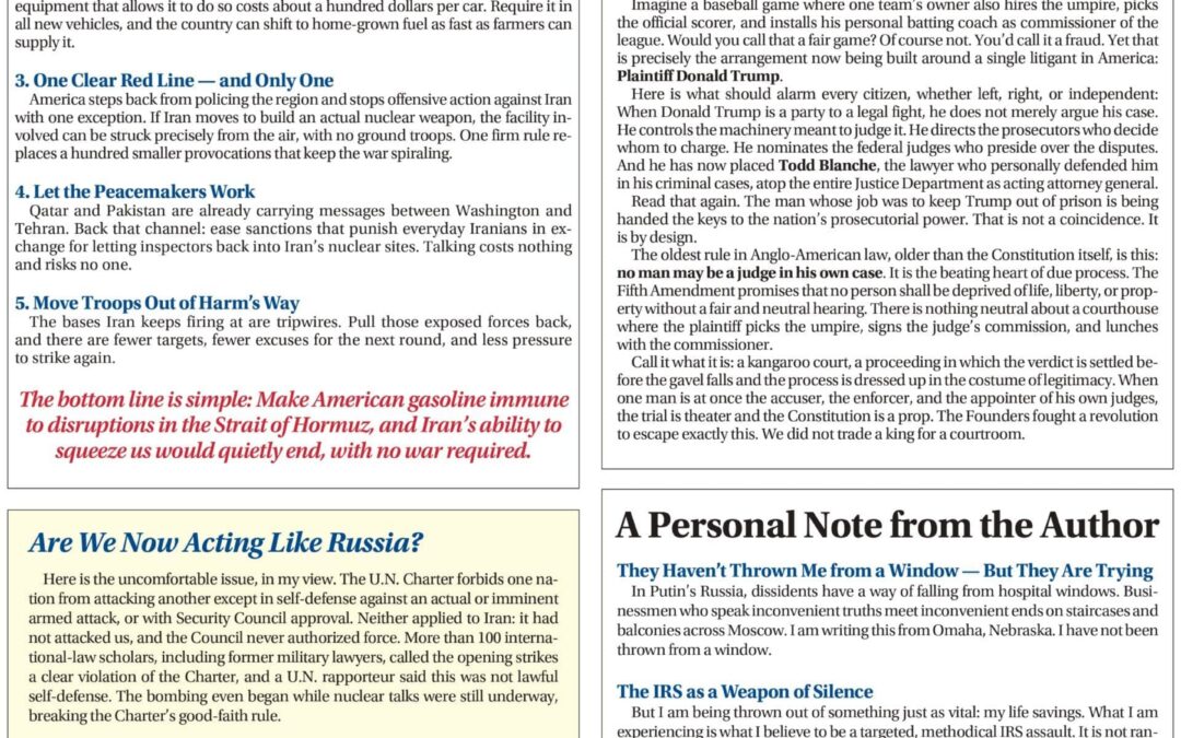 A Plan to End the Iran Crisis Without a War / A Rigged Game: When the Plaintiff Owns the Courthouse / A Personal Note from the Author /