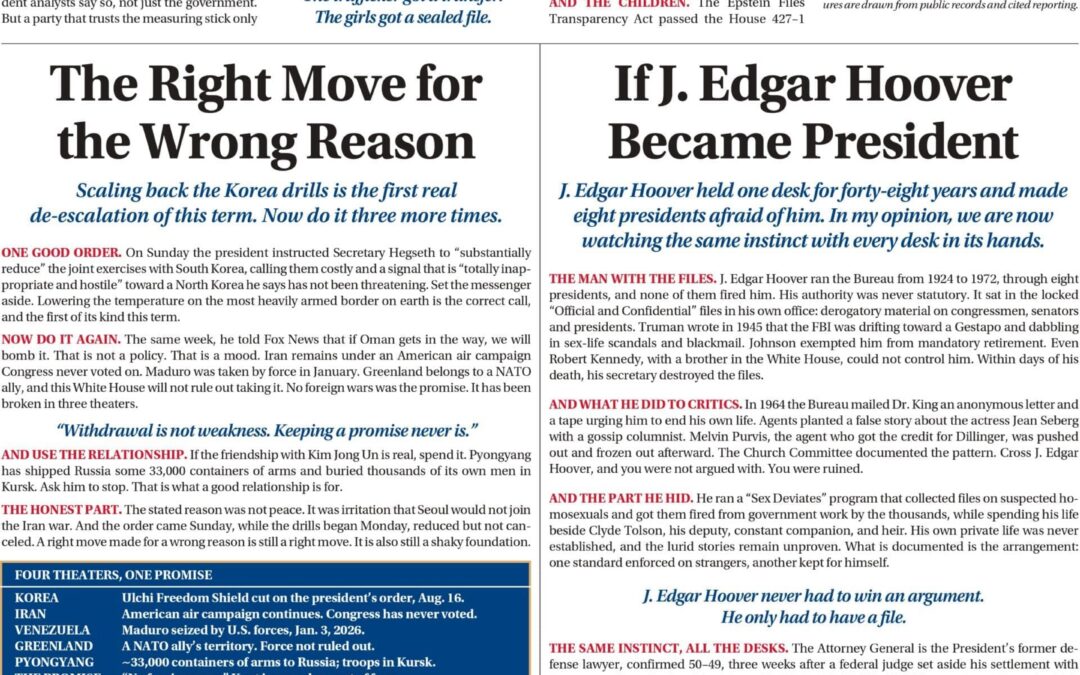 The Biggest Lie I Have Ever Witnessed / The Right Move for the Wrong Reason / If J. Edgar Hoover Became President / A Pause and an Apology