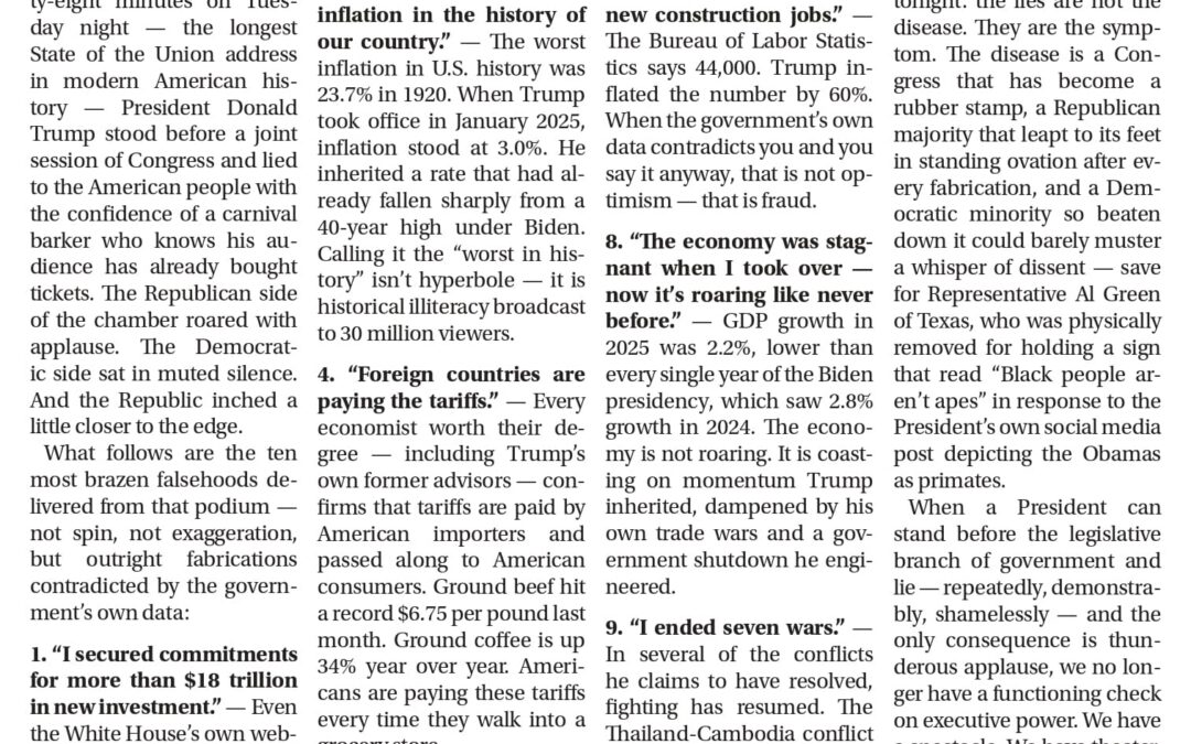 An Emperor With No Clothes — And a Congress Without a Spine Trump’s 2026 State of the Union Was a Masterclass in Deception. The Real Disgrace? Nobody Stopped Him. 03/01/26