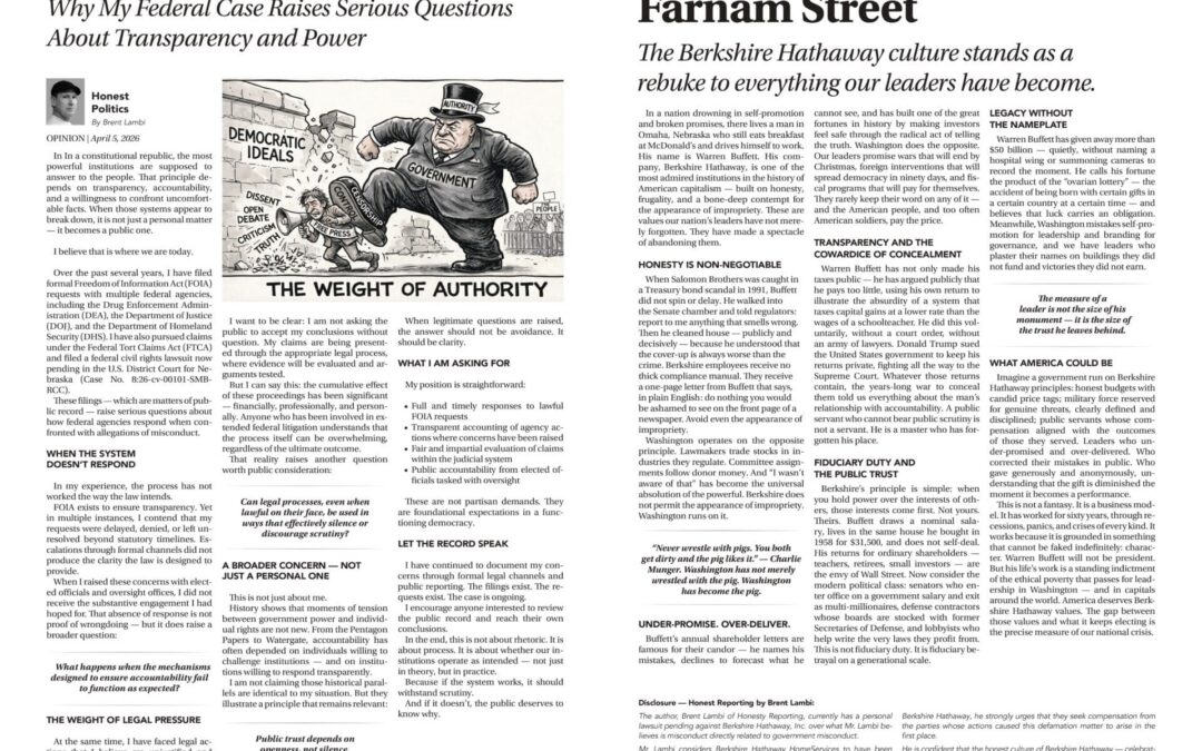 A Pattern That Demands Answers / What Washington Could Learn From One Man on Farnam Street